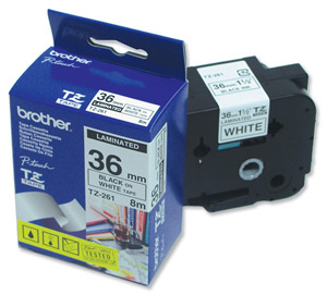 BROTHER LAMINATED TAPE 36 MM.TZ261 BLACK /WHITE